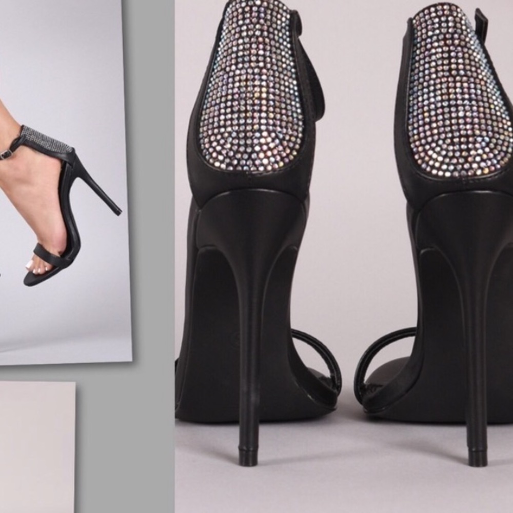 Rhinestone back Black Liliana strap heels